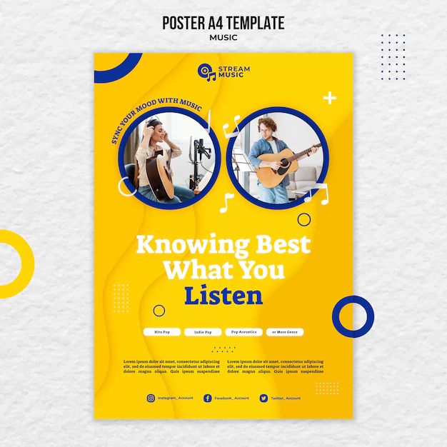 Free PSD | Vertical poster template for live music streaming
