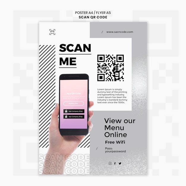 Free PSD | Vertical poster template for qr code scanning with smartphone