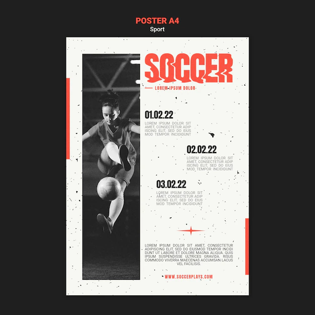 Free PSD | Vertical poster template for soccer with female player