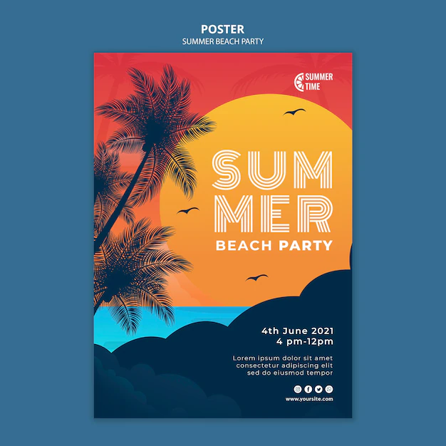 Free PSD | Vertical poster template for summer beach party