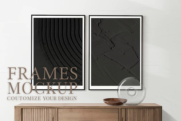 Free PSD | Vintage picture frame mockup psd on the wall with beautiful flow