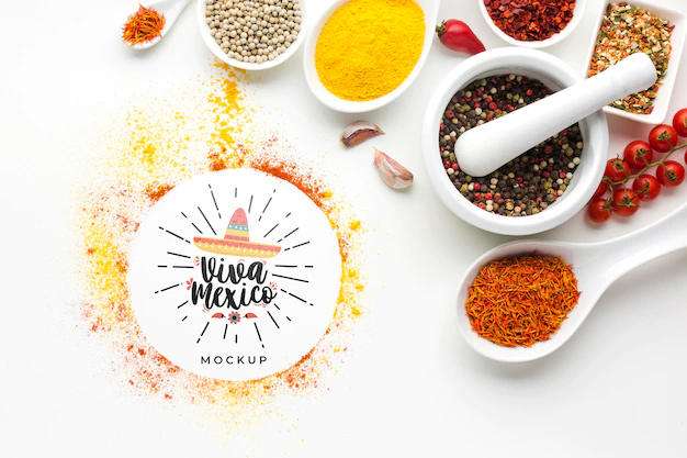 Free PSD | Viva mexico mock-up with bowls filled with spices