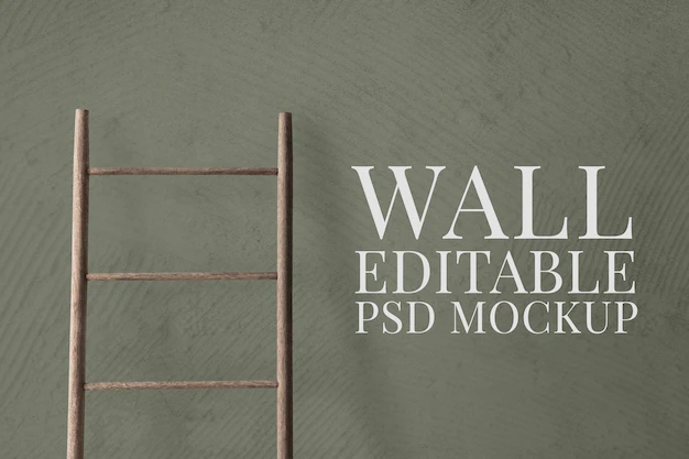 Free PSD | Wall mockup psd with a ladder leaning on it