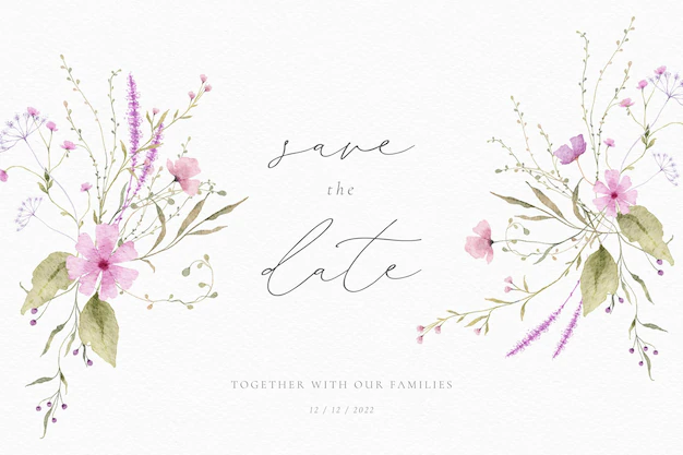 Free PSD | Watercolor wedding card with delicate floral arrangements
