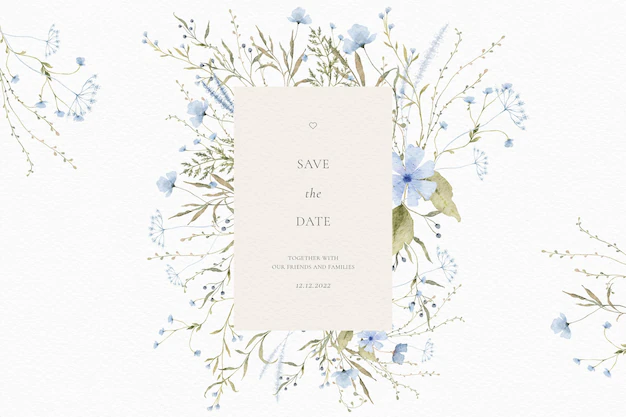 Free PSD | Watercolor wedding invitation card with delicate flowers