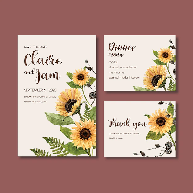 Free PSD | Wedding invitation watercolour with beautiful sunflower theme