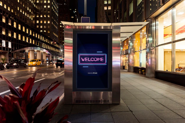 Free PSD | Welcome billboard mock-up in neon