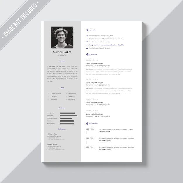 Free PSD | White cv template with silver details