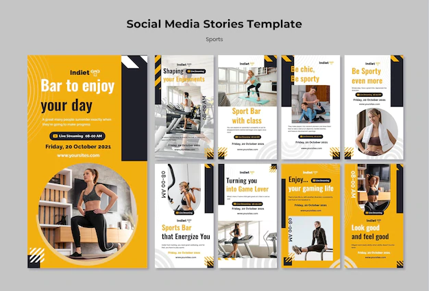 Free PSD | Woman doing sport social media stories