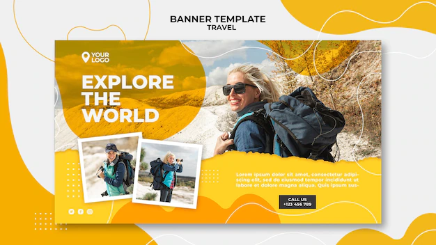 Free PSD | Woman with backpack banner template