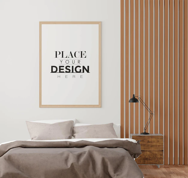 Free PSD | Wooden frame mockup interior in a bed room