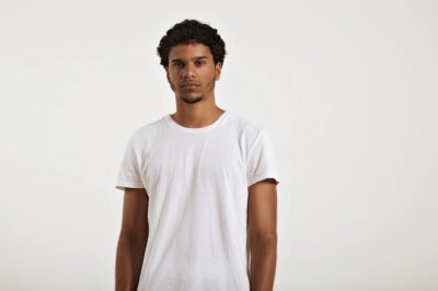 Free Photo | Fit and sexy young black man with an afro wearing a clean unlabeled white t-shirt