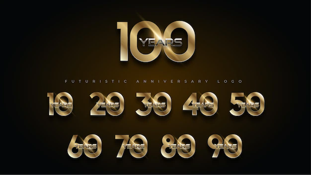 Free Vector | 100 year luxury gold and silver anniversary number set logo