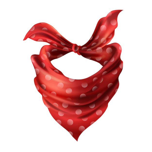 Free Vector | 3d realistic silk red neck scarf. fabric cloth of dotted neckerchief. scarlet bandana