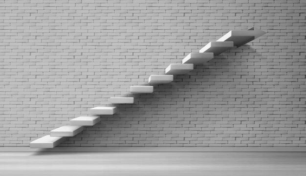 Free Vector | 3d stairs white staircase on brick wall