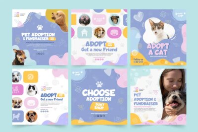 Free Vector | Adopt a pet instagram posts template