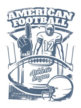 Free Vector | American football monochrome print with player foam hand sports equipment