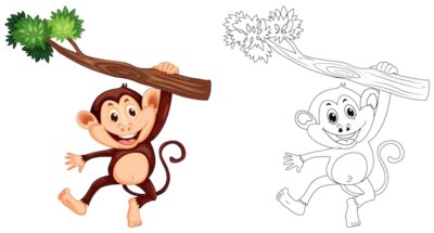 Free Vector | Animal outline for monkey hanging on wood