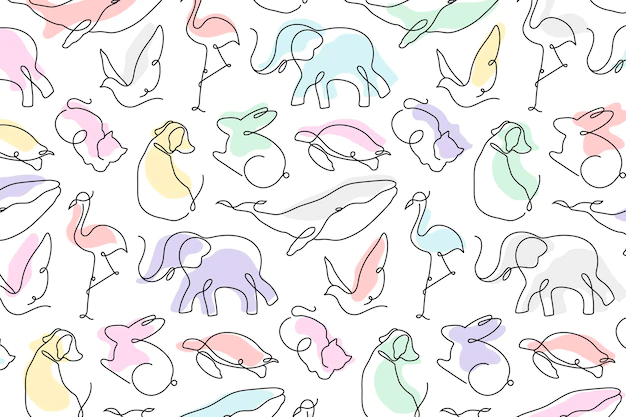 Free Vector | Animal pattern background, colorful seamless line art design vector