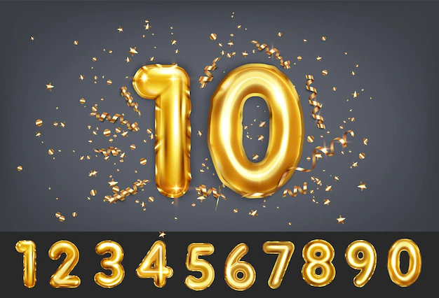 Free Vector | Anniversary holiday realistic background with golden balloon numbers sparkling streamers and confetti isolated vector illustration