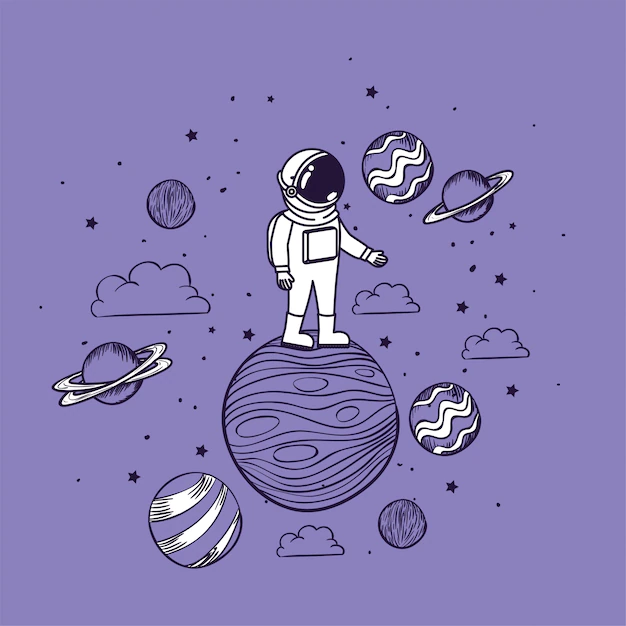 Free Vector | Astronaut draw with planets
