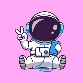 Free Vector | Astronaut listening music with headphone and peace hand cartoon vector icon illustration. science technology icon concept isolated premium vector. flat cartoon style