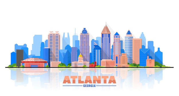 Free Vector | Atlanta georgia  city skyline white background flat vector illustration business travel and tourism concept with modern buildings image for banner or website