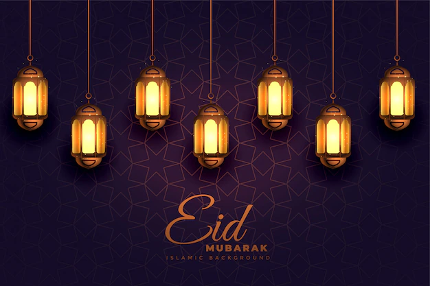 Free Vector | Awesome eid mubarak festival light lamps background