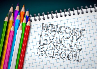 Free Vector | Back to school design with colorful pencil and typography letter on square grid booklet background