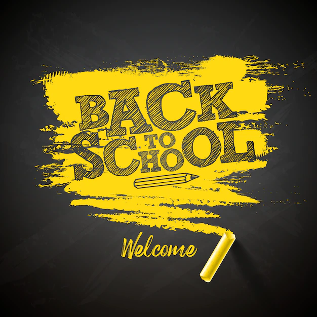 Free Vector | Back to school lettering with chalk and typography lettering on black chalkboard