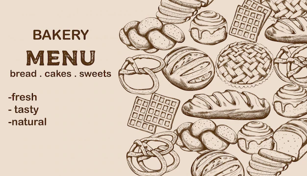 Free Vector | Bakery menu with bread, cakes, sweets and place for text