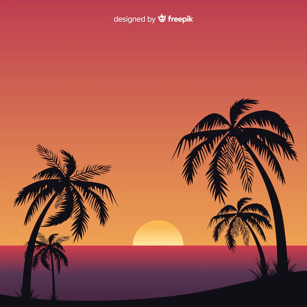 Free Vector | Beach sunset with palm silhouettes