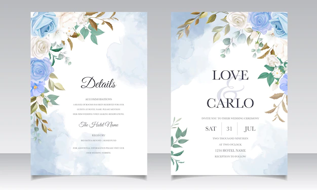 Free Vector | Beautiful floral and leaves wedding invitation card