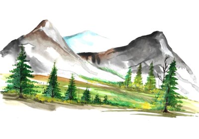 Free Vector | Beautiful hand draw landscape colorful mountain watercolor background