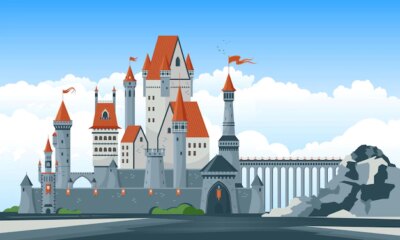 Free Vector | Beautiful medieval castle with arched windows towers illustration