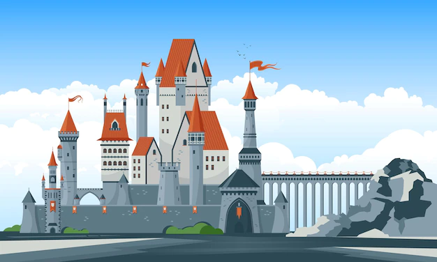 Free Vector | Beautiful medieval castle with arched windows towers illustration