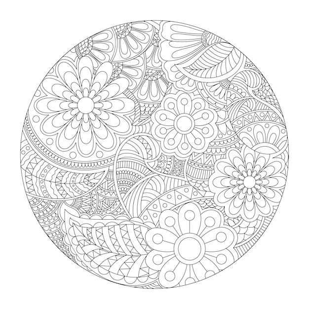 Free Vector | Beautiful rounded mandala design with ethnic floral pattern, vintage decorative element for coloring book.