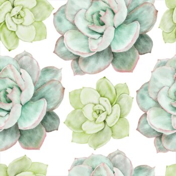 Free Vector | Beautiful succulent flower watercolor seamless pattern