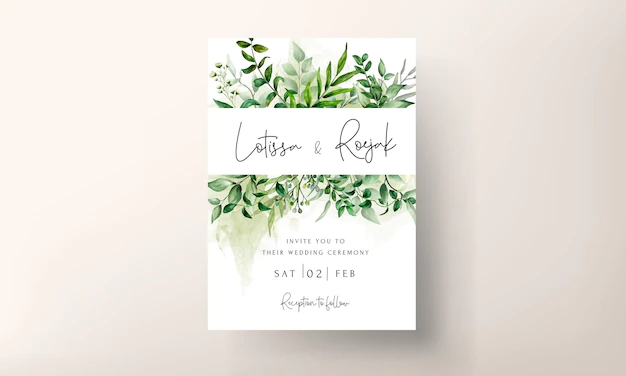 Free Vector | Beautiful watercolor leaves wedding invitation card template