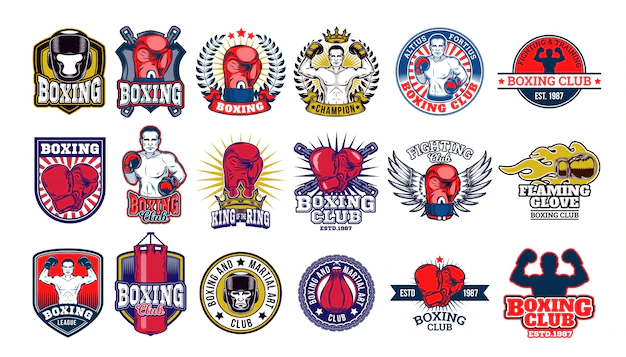 Free Vector | Big set boxing badges, stickers isolated on white.