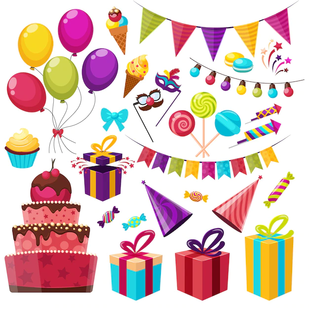 Free Vector | Birthday party elements set