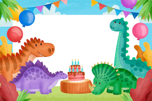 Free Vector | Birthday party with cake and dinosaurs