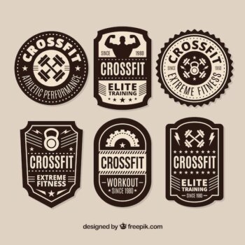 Free Vector | Black and white crossfit lable collection