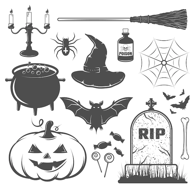 Free Vector | Black and white halloween elements set