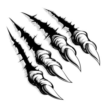 Free Vector | Black and white illustration of monster claws breaking through ripping tearing and scratching the wall.