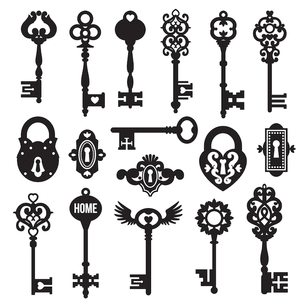 Free Vector | Black keys and locks set