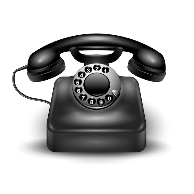 Free Vector | Black realistic retro dial phone wired and landline isolated and with shadows