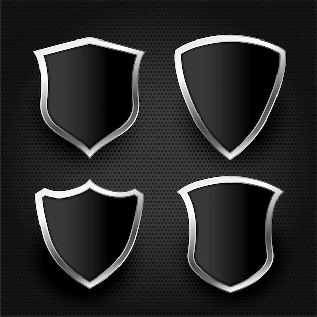 Free Vector | Black shield with silver frame set