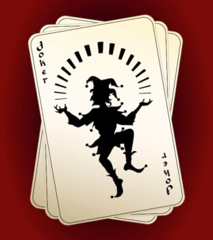 Free Vector | Black vector joker silhouette on a hand or deck of playing cards  designated as the highest trump or wild card conceptual of a casino  gambling and luck