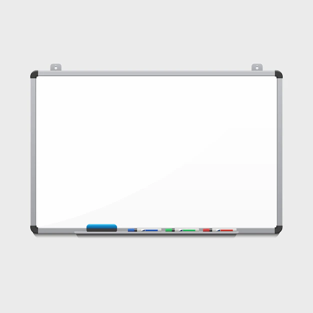 Free Vector | Blank white board with colored markers. billboard and business, education and empty space